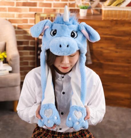Girls Animals Ear Moving Jumping Hats Children Women Warm Plush Rabbit Winter Caps Kids Cute Bunny Fuzzy Pinch Airbag Funny Hats: 8