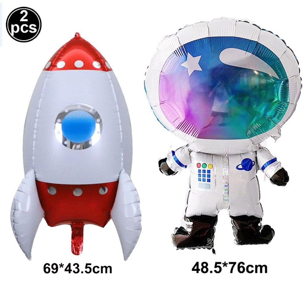 2pcs /Set Space Balloons Space Rocket Astronaut for Boy Galaxy Space Theme Party Kids Birthday Babyshower Birthday Decorations