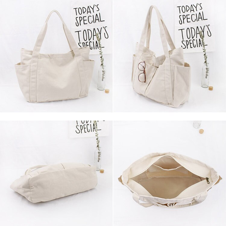 Moedertas luiertas canvas multi-pocket tas met rits student leraar stof casual tas met handvat tiener plus-size zwart