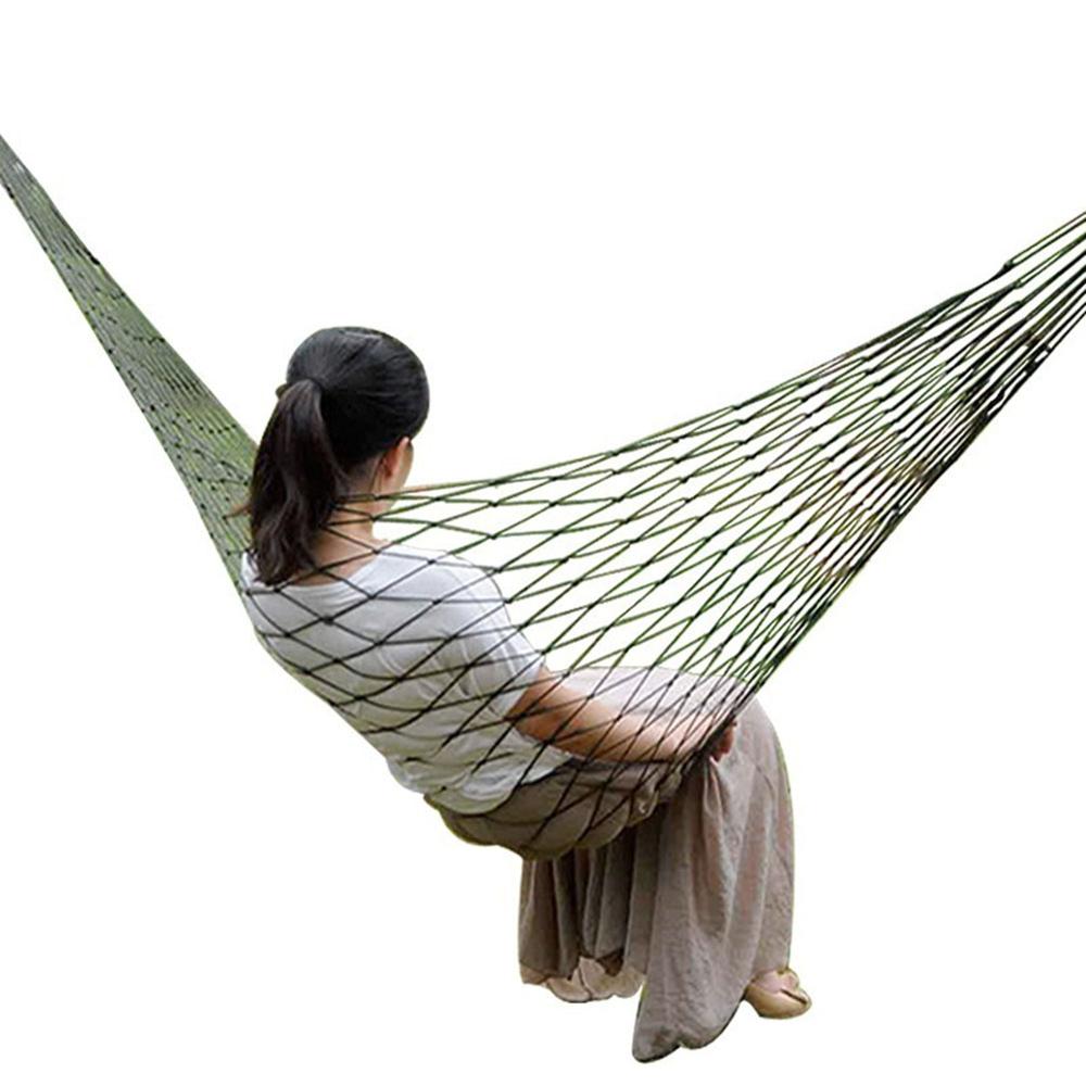 Outdoor Indoor Nylon Hammock Mesh Net Rope Camping hammock Garden swing set Sleeping Hanging Bed Hanging Chair: ArmyGreen