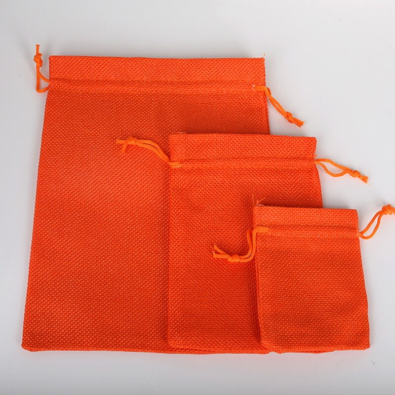 7 x 9/10 x 14/15 x 20cm 5 stuks linnen katoenen trekkoord tas grijs oranje kleur verstelbare sieraden verpakkingszakken