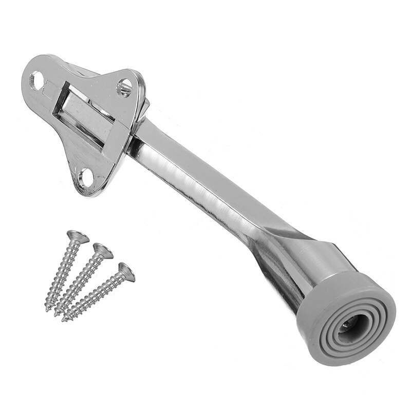 1PC Door Mounted Stopper Stop Kick Down Home Holder Rubber Buffer Door Mounted Stopper With Catch Screw Mount: Silver