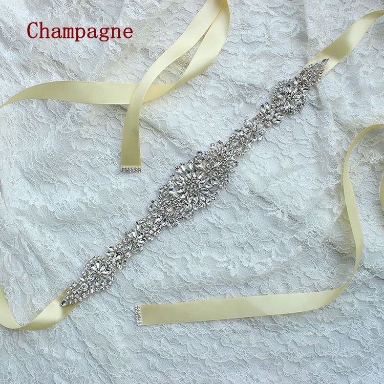 Stil rhinestone bryllup bånd bælte tilbehør brud brudepige brude sashes bælter til brudekjole på lager: Champagne