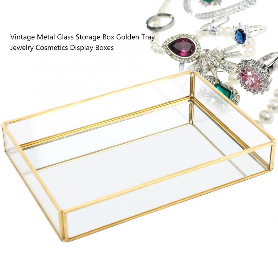 Nordic retro oppbevaringsbrett gull rektangel glass makeup organisator brett leppestift, øyenbryn, parfyme smykker display oppbevaringsboks