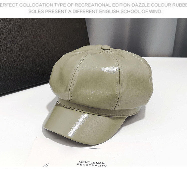 Eleganckie czapki dla kobiet jasny sztuczny skórzany rondo ośmiokątny kapelusz dorywczo beret jesień czapka zimowa brytyjskie kapelusze retro dama koreańnarty: zielony