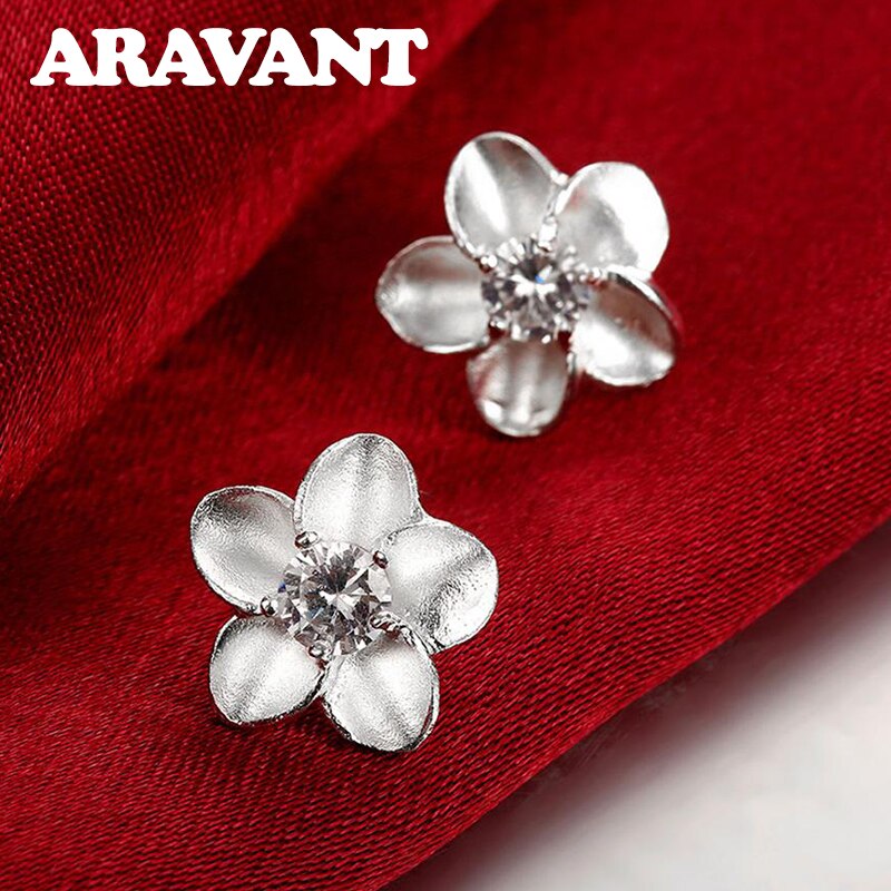 925 Silver Rose Flower Earrings For Women Wedding Party Jewelry