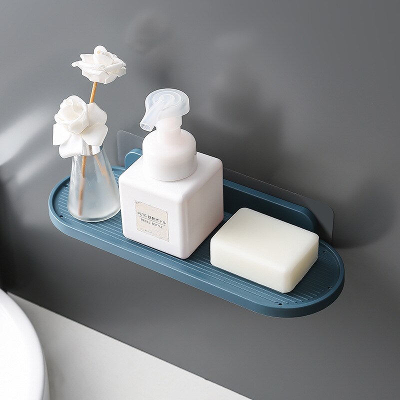 Multifunction Bathroom Storage Shelves Punch-Free Wall Mounted Heavy Load Toilets Storage Racks Plastic Shelf Kitchen Organizer: Blue