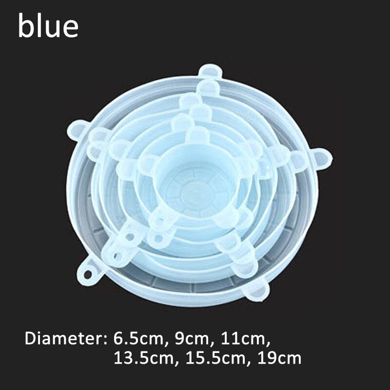 6pcs/set Pot Cover Silicone Stretch Lids Durable Reusable Food Save Cover Heat Resisting Fits All Sizes and Shapes Containers: Blue