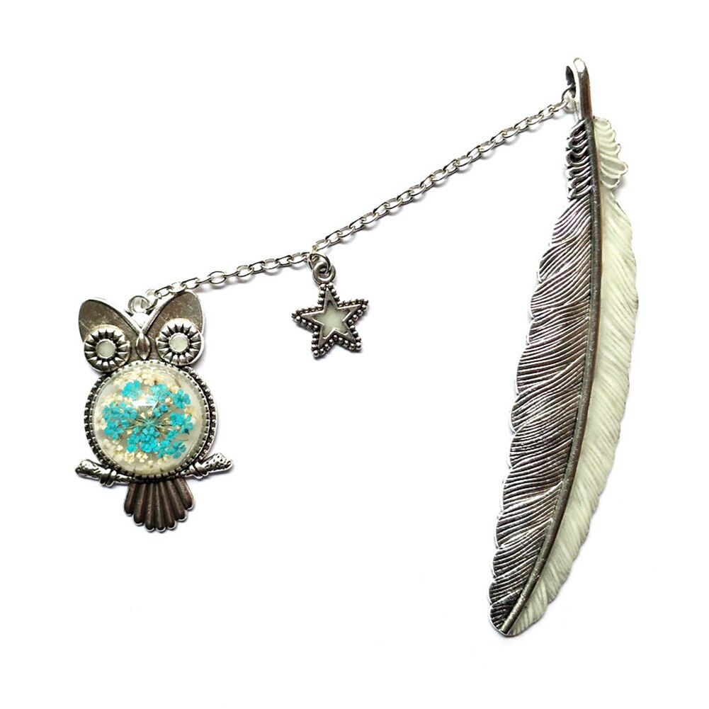 Metal Bookmark Feather Crown Luminous Feather Owl Bookmark Glow In The Dark Label Read Maker Book Accessories: A7