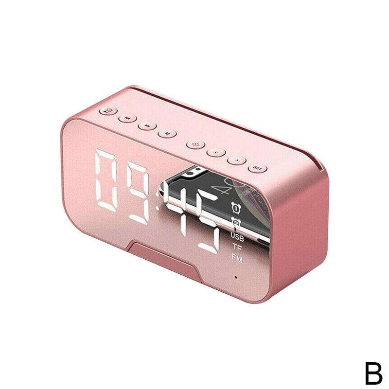 Portable Led Mirror Digital Alarm Clock Wireless Bluetooth Alarm Clock Speaker J8T4: pink
