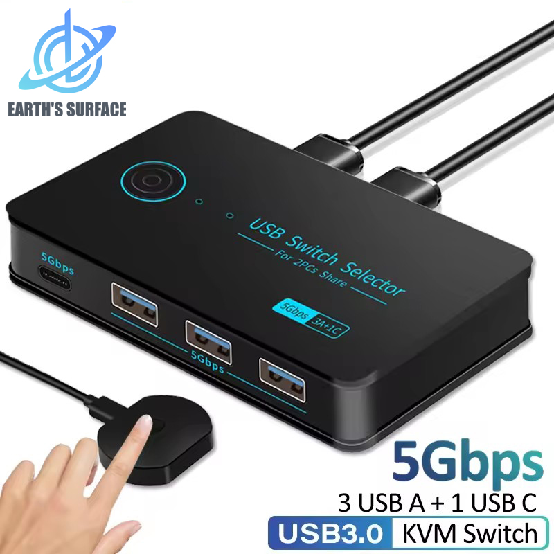 USB3.0 KVM Switch Hotkey Switcher for PC Keyboard Mouse Printer 2 PCs Sharing 4 Devices USB Switch Shared Controller Adapter Hub