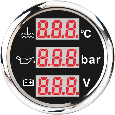 52mm Universal Waterproof 3 in 1 Multi-Function Digital Gauge Water Temp Oil Pressure Voltmeter 9-32V With Alarm Meter: BS