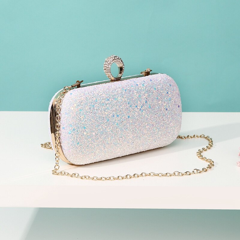 Vrouwen Huwelijksceremonie Koppelingen Vrouwelijke Avond Etentje Bag Chains Handtas Sequin Bag: Colorful White