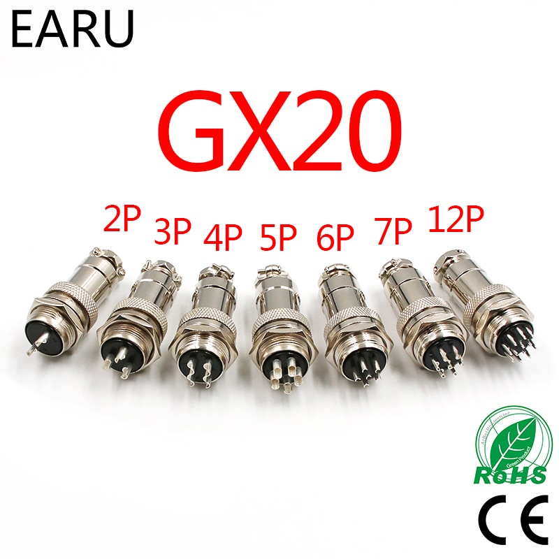 1Set GX20 conector de aviación enchufe conector Circular 2 3 4 5 6 7 8 9 10 12 13 14 15 Pin M19 19mm Cable de alambre hombre mujer