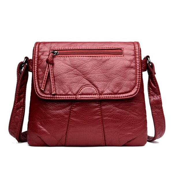 Petit sac à main noir en cuir PU lavé pour femmes, sacoche à bandoulière souple: Wine Red