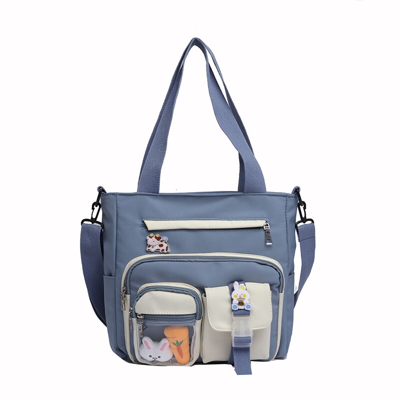 Ins Canvas Tas Grote Capaciteit Messenger Bag Vrouwelijke Multi-Pocket Koreaanse Harajuku Ulzzang Wilde College Student Klasse Tas: Blauw