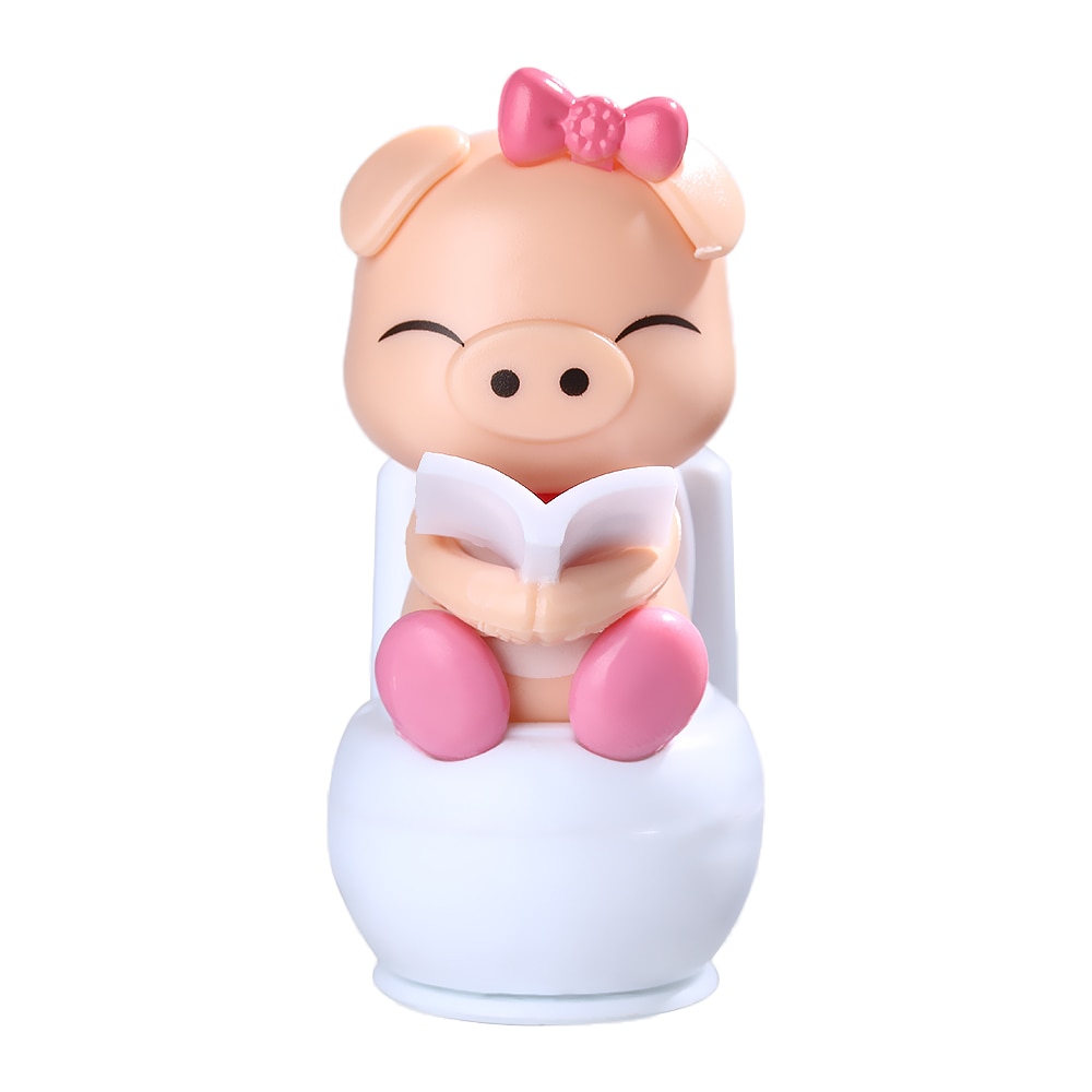 Leuke Solar Power Auto Ornament Piggy Zittend Op Toilet Flip Flap Thuis Kids Novelty ToyGeat voor Kantoor Decor Grappig