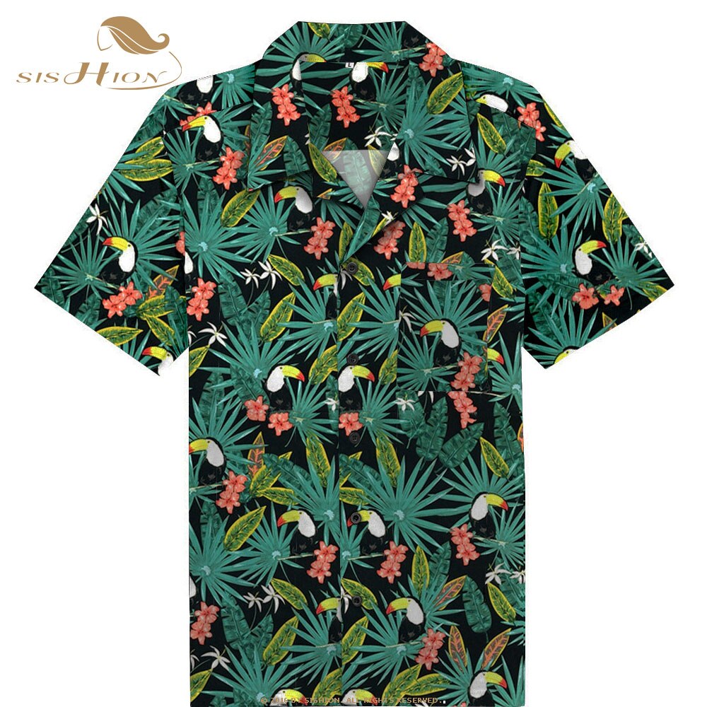 SISHION-camiseta con estampado Floral para hombre, camisa masculina de manga corta ST124 con estampado de flores de tucán, camisetas de manga corta de Palm Springs abotonada de cóctel,