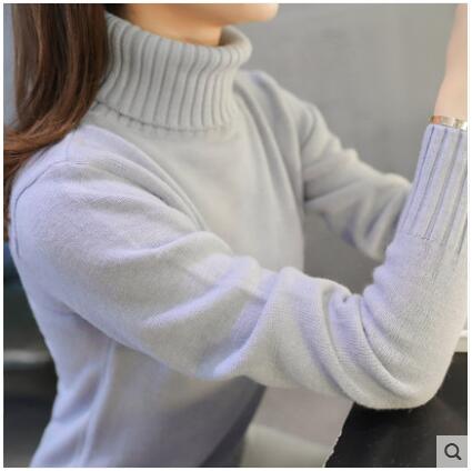 Autumn Winter Women Turtleneck Sweater Pullover Ladies Shirt Slim Casual Tops Warm Clothing Female Knitted Sweater: Blue Grey