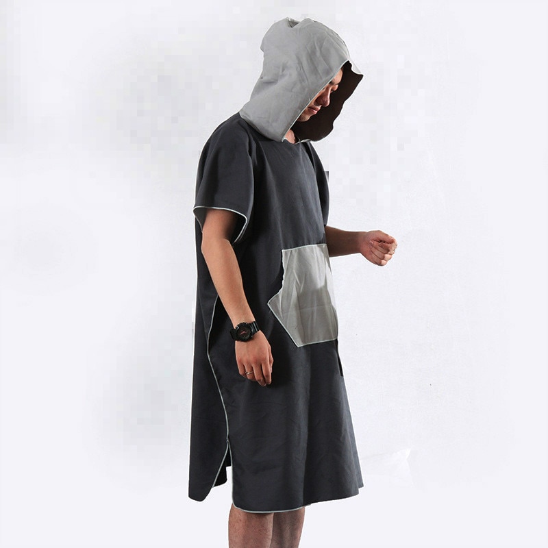 Mikrofiber strandkåbe poncho med hætte hurtigtørrende letvægts håndklæde badekåbe til våddragt pool surfing svømning