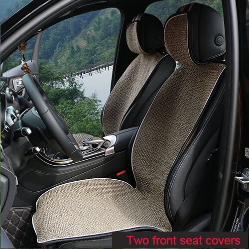 Funda de lino Artificial para asiento de coche, cobertor Universal de cojín para la mayoría de coches, otoño e invierno, 2 unidades: Two front seats Beig