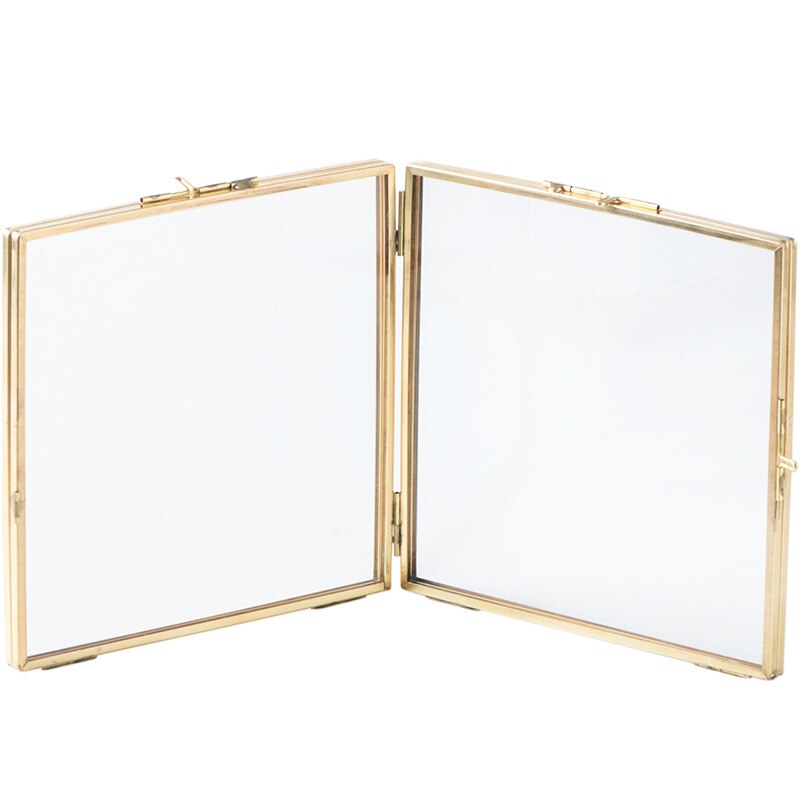Folded Double-Sided Glass Metal Photo Frame, Botanical Specimen Holder, Electroplated Gold-Covered Display Stand