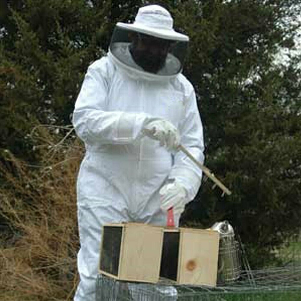 Beginner Beekeeping Suit Full Body With Veil Hood Beekeeper Anti Bee Safety Protective Clothing Zipper Outfit Hat Ventilated: White / L