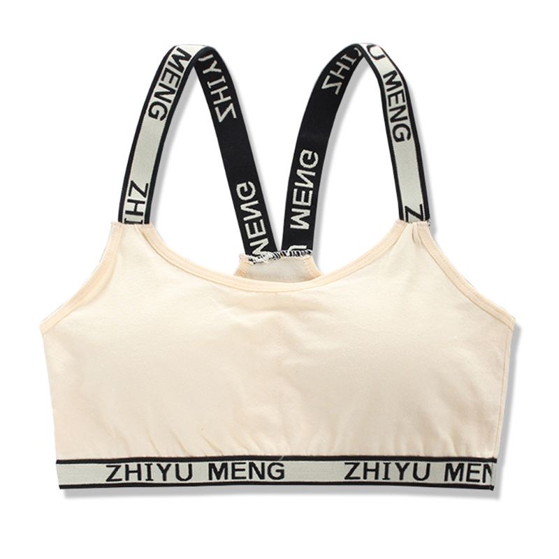 Young Girls Cotton Sport Traning Bra Letters Print Elastic Straps Bralette Vest U50F