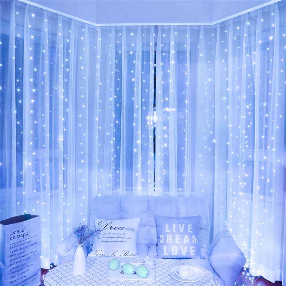 Cortina de luces LED USB, 8 modos, guirnalda de luces con Control remoto, cadena de luces, decoración navideña para boda, dormitorio, lámpara de Año: S / Amarillo fluorescente