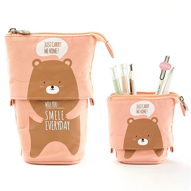 Pen Pencil Bag Case Cartoon Cute Cat Bear Sheep Canvas Fold Standing Holder Stationery Organizer Kids: 359