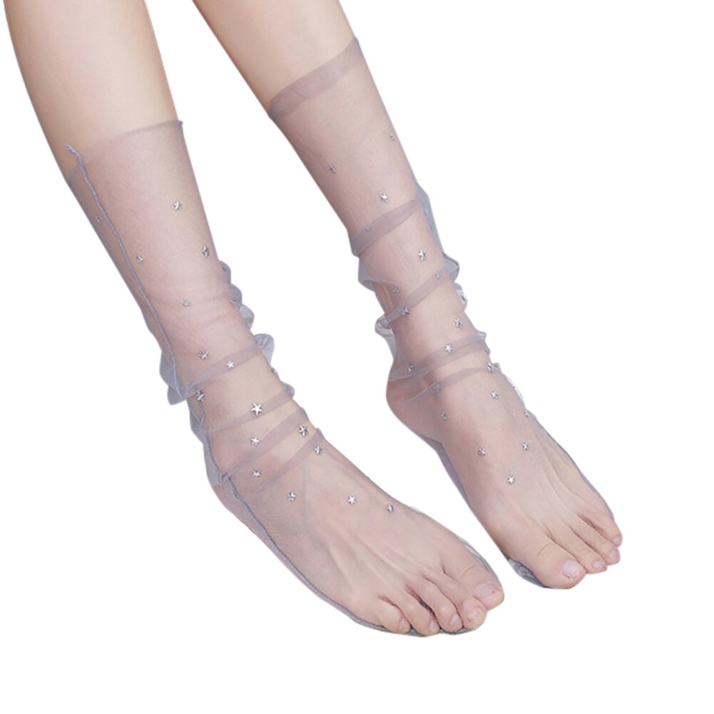 Frauen funkeln verlieren schier Tüll Socken transparent Glänzenden Stern Gittergewebe schlapp Socken Sommer Spitze Strumpfwaren Accessoires: grau klein Stern