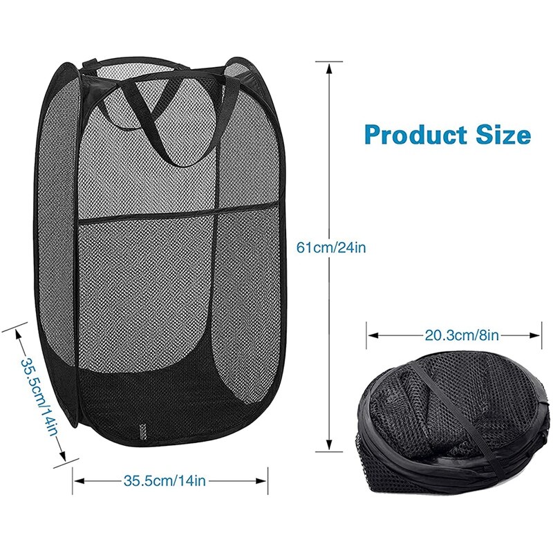 LUDA Folding Laundry Basket Mesh, Foldable Laundry Hamper, Portable Mesh Washing Laundry Basket Bag for Home Kids