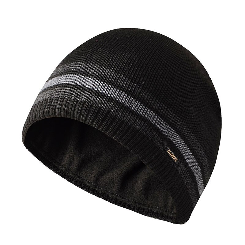 CAMOLAND Winter Plus Fleece Beanies For Men Women Striped Skullcap Warm Knitted Hat Male Sports Hedging Caps
