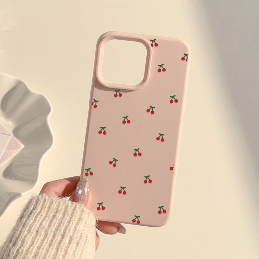 Cute Cartoon Cherry Pattern Phone Case For iPhone 16 15 14 13 12 11 Pro Max Plus Silicone Shockproof Cases Cover