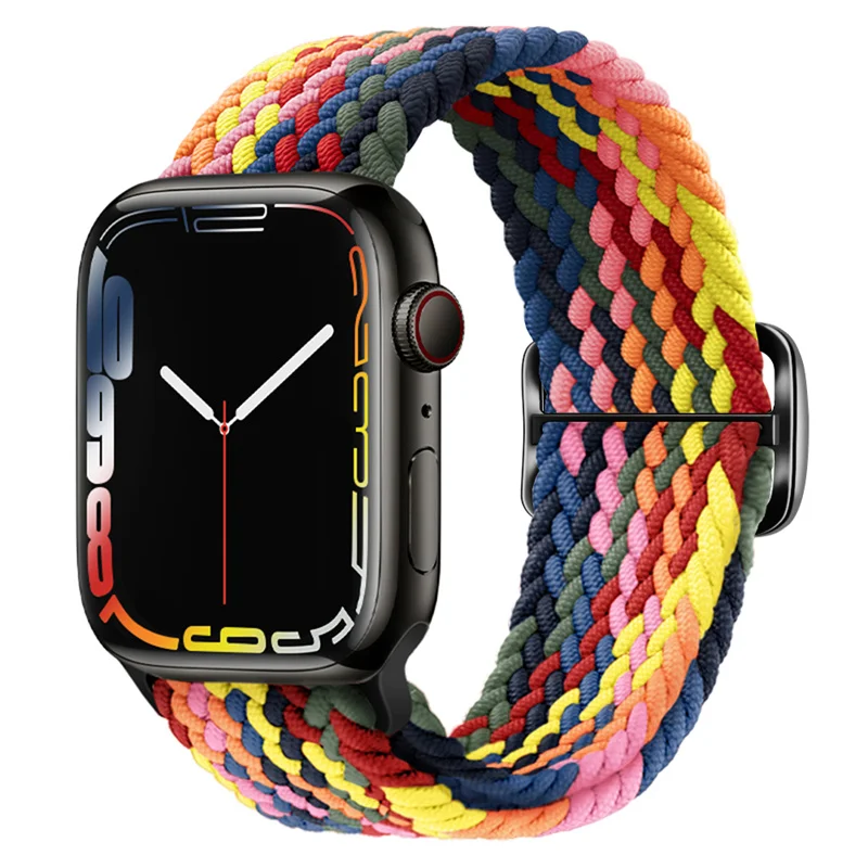 Bracelet à boucle tressée pour Apple Watch Band, Bracelet en nylon élastique, 44mm, 40mm, 49mm, 45mm, 41mm, 46mm, 42mm, iWatch Series 10, 9, 8, SE, 6, 7 Ultra: Violet Vert / 12mm