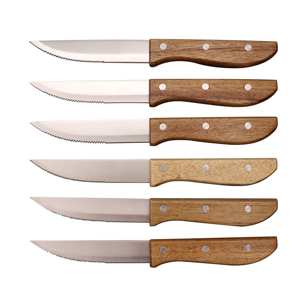 6pcs/set Stainless Steel Steak Knife Set Steak Knives With Wood Handle Table Knives Set Restaurant Cutlery Dinnerware
