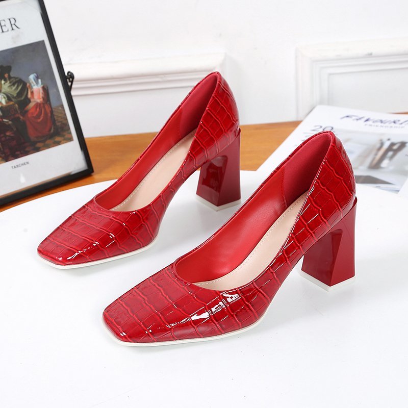 Pumps kleurrijke vierkante hakken vierkante neus pumps volwassen damesschoenen  v391