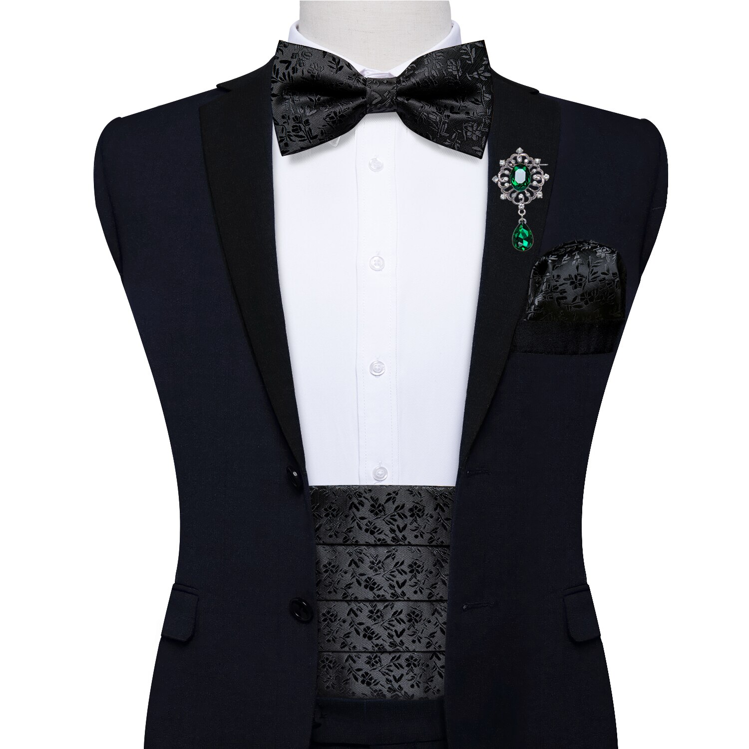 Prämie die Seide Männer Kummerbund Vor-gebunden Fliege Manschettenknöpfe Tasche Platz einstellen Schwarz Einstellbare Hochzeit Rauchen gürtel: YF-3010-0021