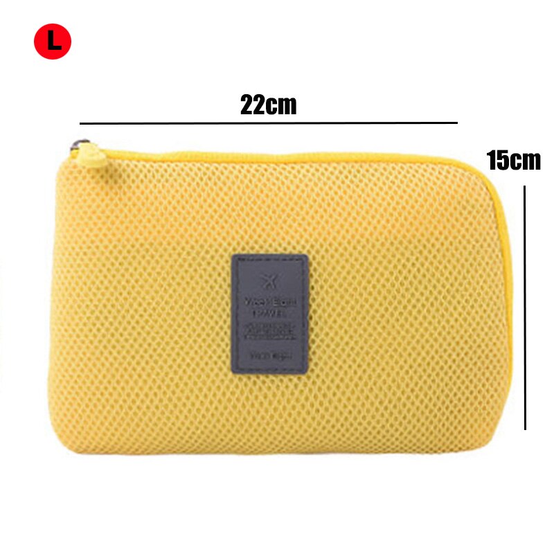 Bolsa de viaje a prueba de golpes, Cargador USB Digital, funda para auriculares, organizador de cosméticos, bolsa de accesorios: L-yellow