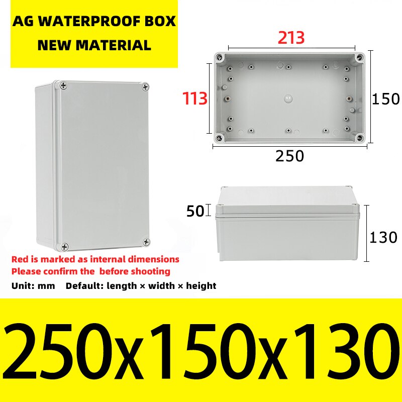 Big Size Outdoor Waterproof Case Enclosure Plastic Box Electronic Project Case Waterproof Junction Box for Electronics: 250x150x130mm
