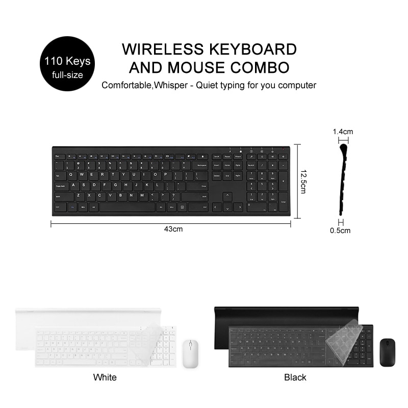 B.O.W 2.4Ghz Wireless Keyboard, 10 Keys Slim Matte Metal Ultra thin Rechargeable Full Size Keyboard Kits with Nano USB Receiver