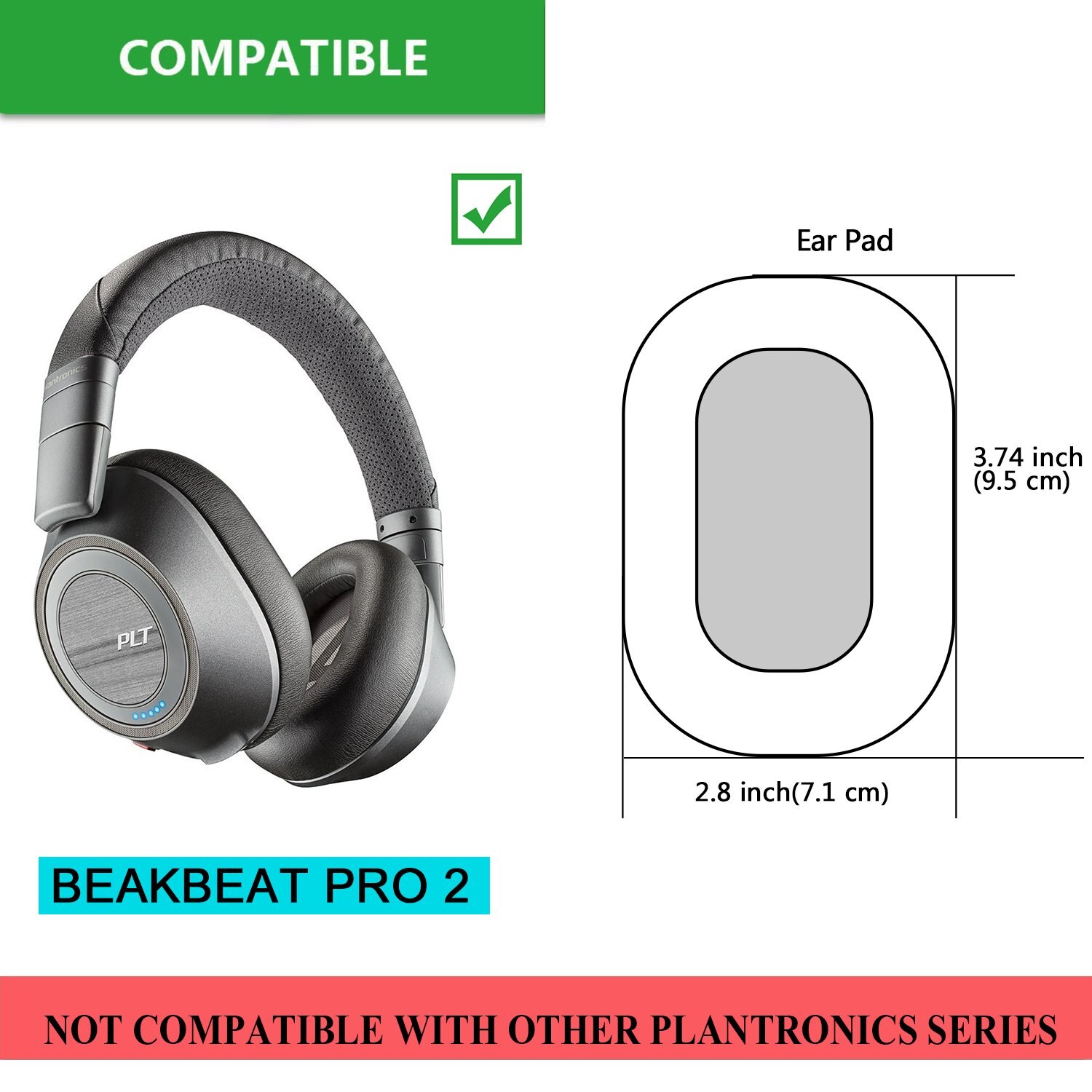 2Pcs Replaceable Earpads Ear Pad Cushion for Plantronics BackBeat PRO 2 Over Ear Wireless Headphones Earpad Headband Protector
