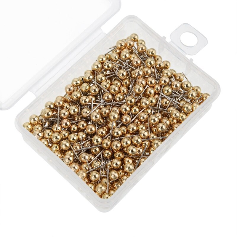 800 Pieces Map Tacks Push Pins Round Plastic Head with Stainless Steel Point, 0.16 Inch Head, Gold and Silver