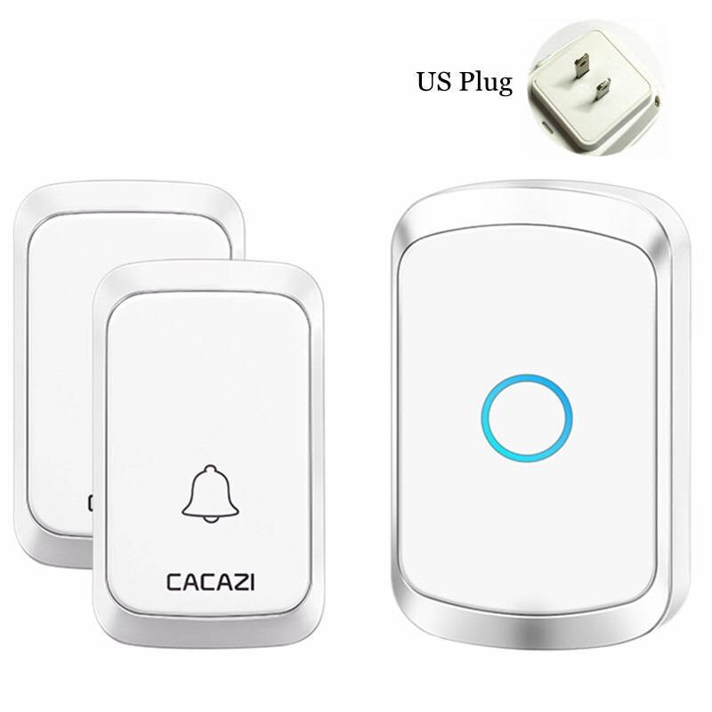 CACAZI Intelligent Wireless Doorbell Waterproof 2 Button 1 Receiver Home LED Light Battery Calling Bell Chime US EU UK AU Plug: white 2x1 US