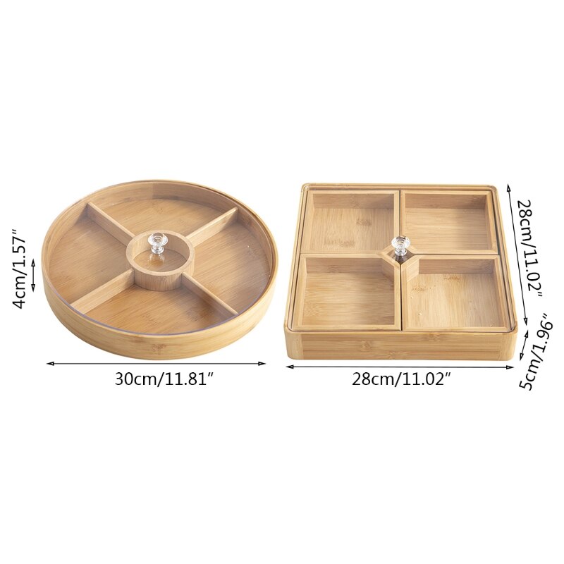Bamboe Houten Verdeeld Dienblad Met Clear Acryl Deksel Gedroogde Fruitschaal