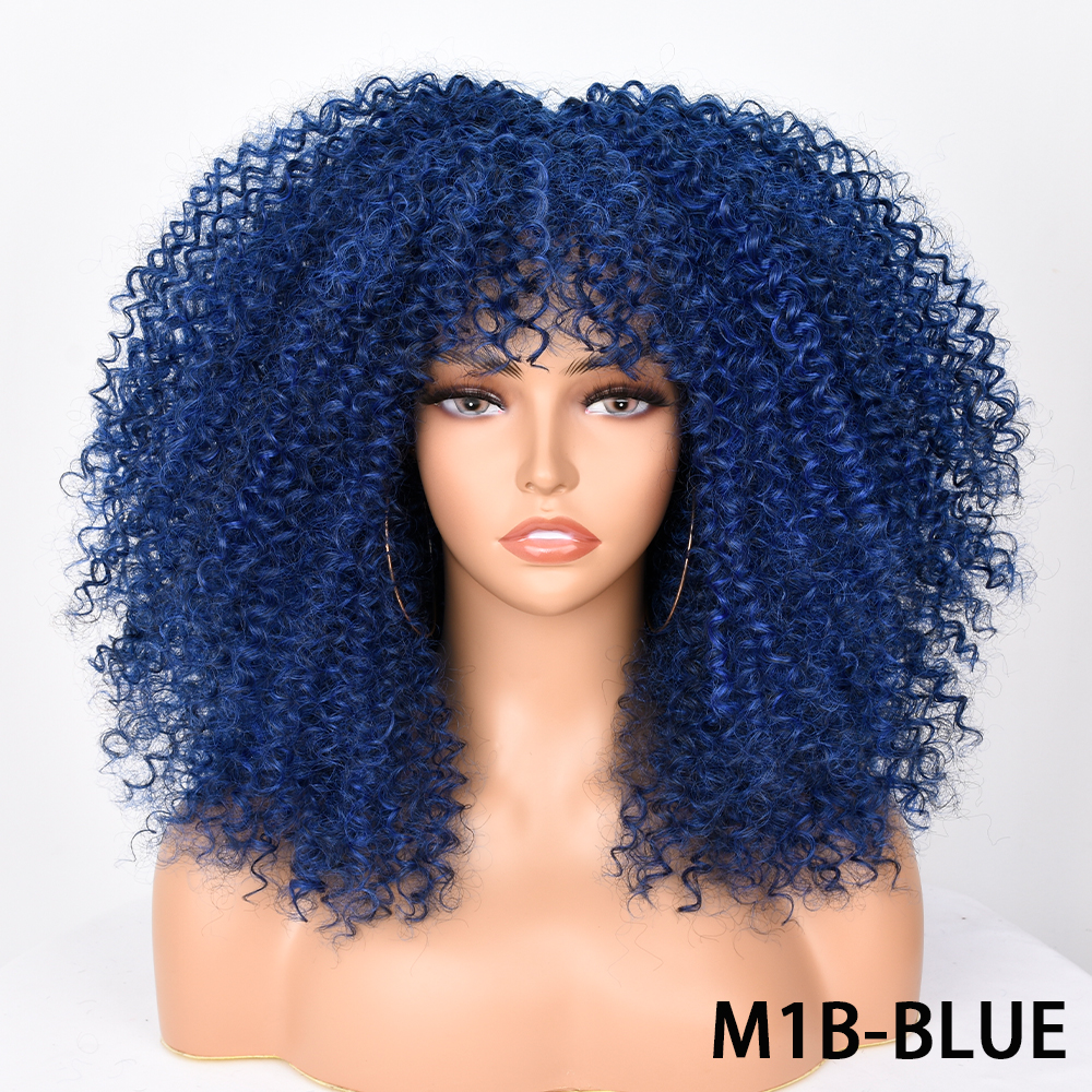 Pelucas rubias de pelo corto para mujeres negras, Afro, rizado, flequillo, Cosplay, Lolita, sintético, Marrón Natural, mezclado: T1B / 4 / 30