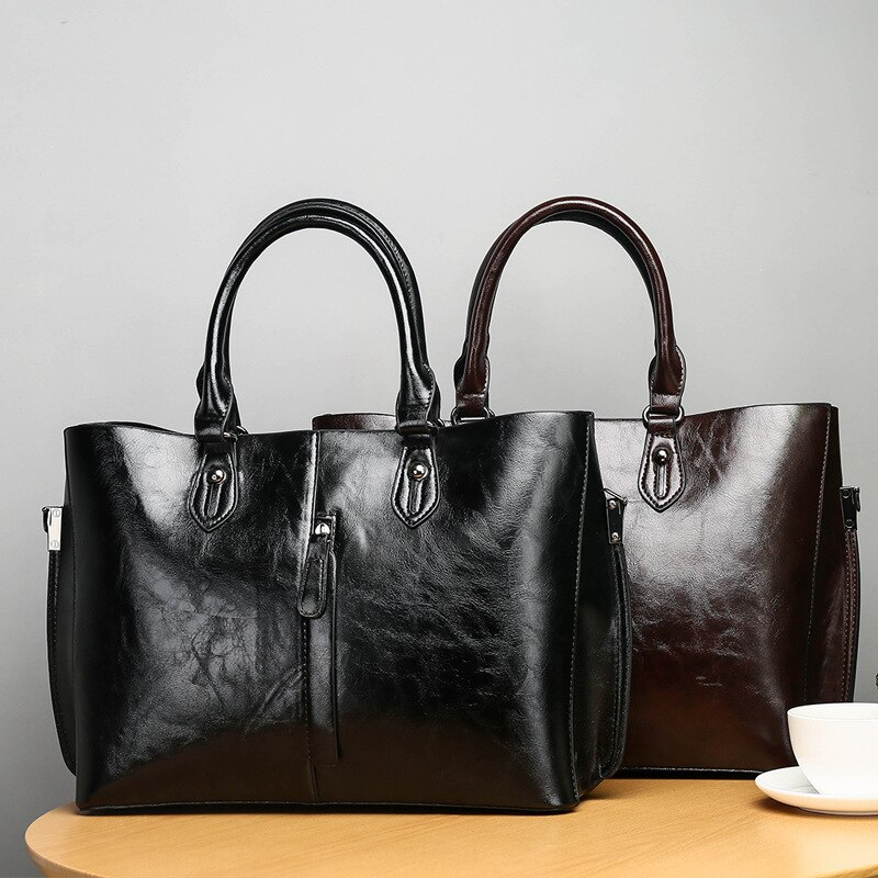 large size shoulder bag leather women's handbag set