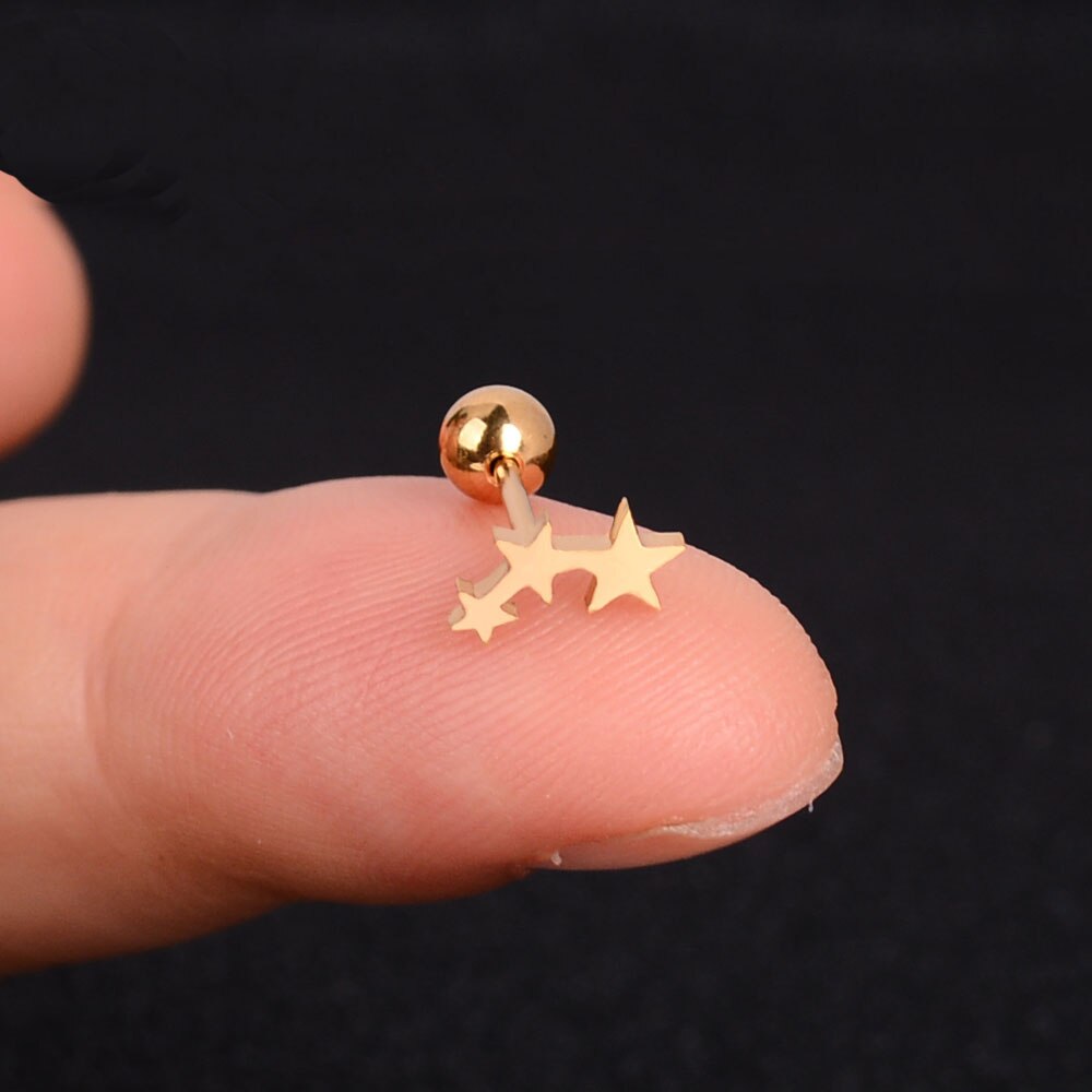 1Pcs Mini Rvs Oor Tragus Kraakbeen Helix Piercing Vlinder Daisy Kroon Sneeuwvlok Ster Kruis Emaille Studs Earring: 13 gold