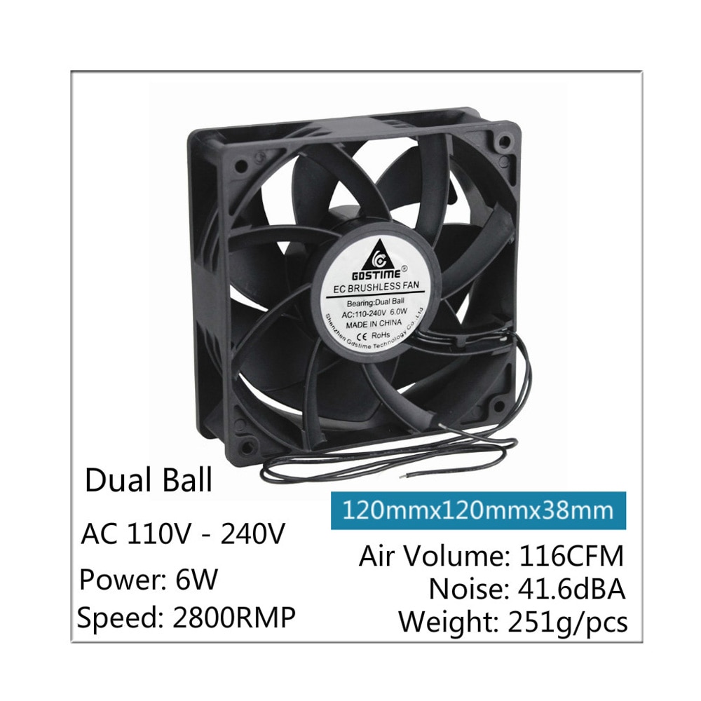 1 stuks 60mm 80mm 90m 120mm ac 110v 220v 240v 3 inch dubbele bal plastic universele koeler pc cpu ventilatoren luchtstroom voor computers