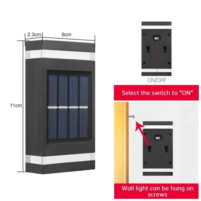 6LED wandlamp op zonne-energie, buiten waterdicht licht, omhoog en omlaag, verlichting, tuindecoratie, buitenzonlichten